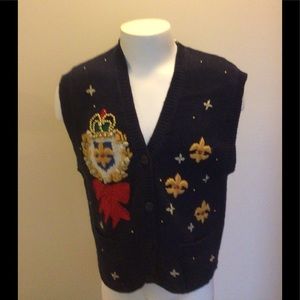 Navy Sweater Vest w Embellishment on Front
